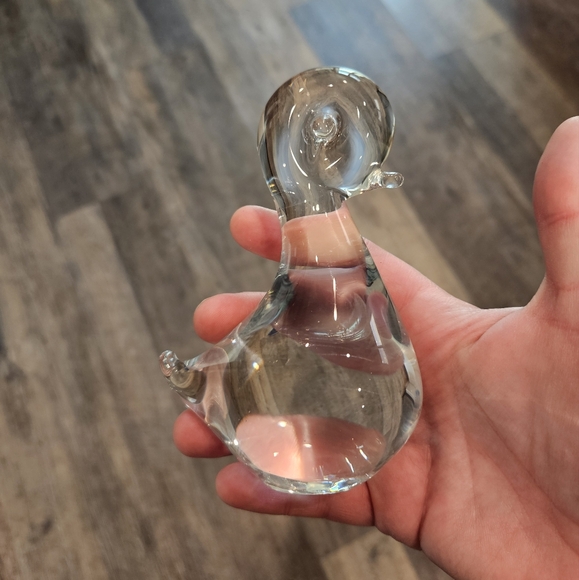 Vintage FM Konstglas Ronneby Sweden Crystal Clear Glass Duck Paperweight Decor - Picture 3 of 9